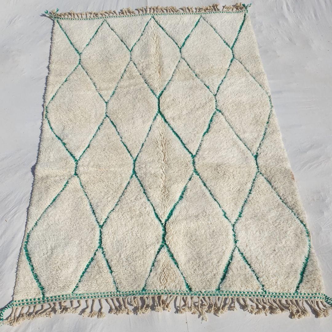 KHadija Hand-Knotted Green & White Moroccan Carpet