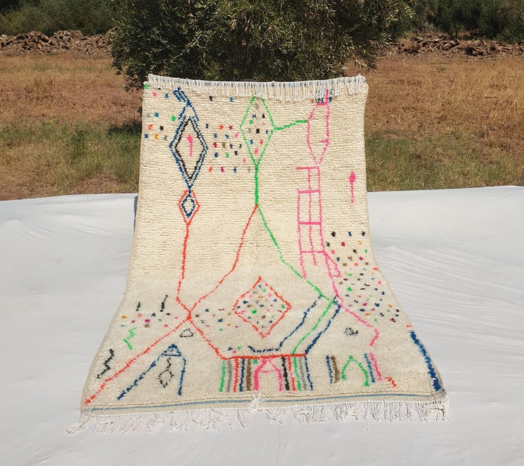 Handmade Moroccan Wool Berber Rug: Beni Ourain Shag Rug