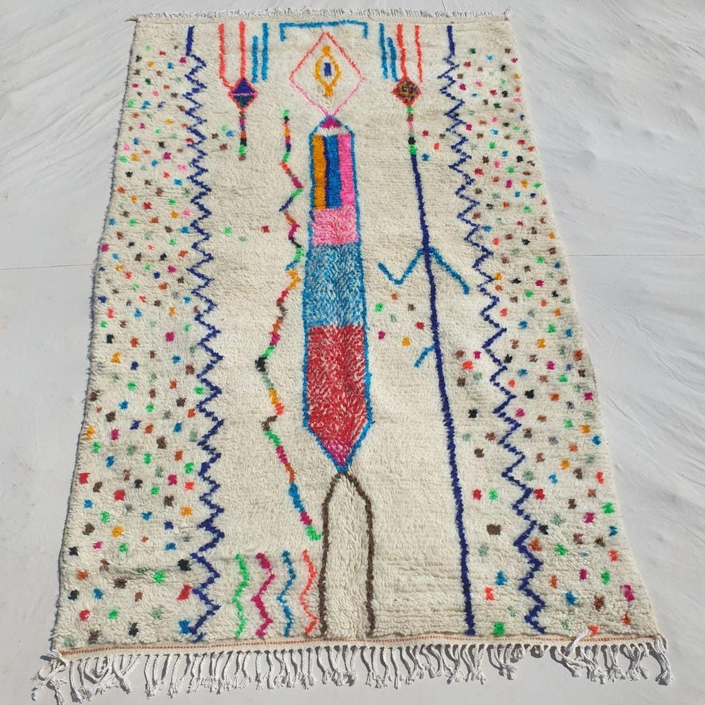Handmade Wool Moroccan Shag Rug: Authentic Beni Ourain Berber Carpet