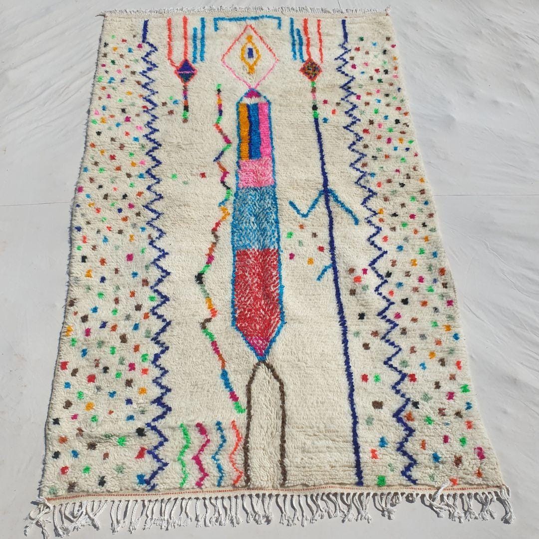 Handmade Wool Moroccan Shag Rug: Authentic Beni Ourain Berber Carpet
