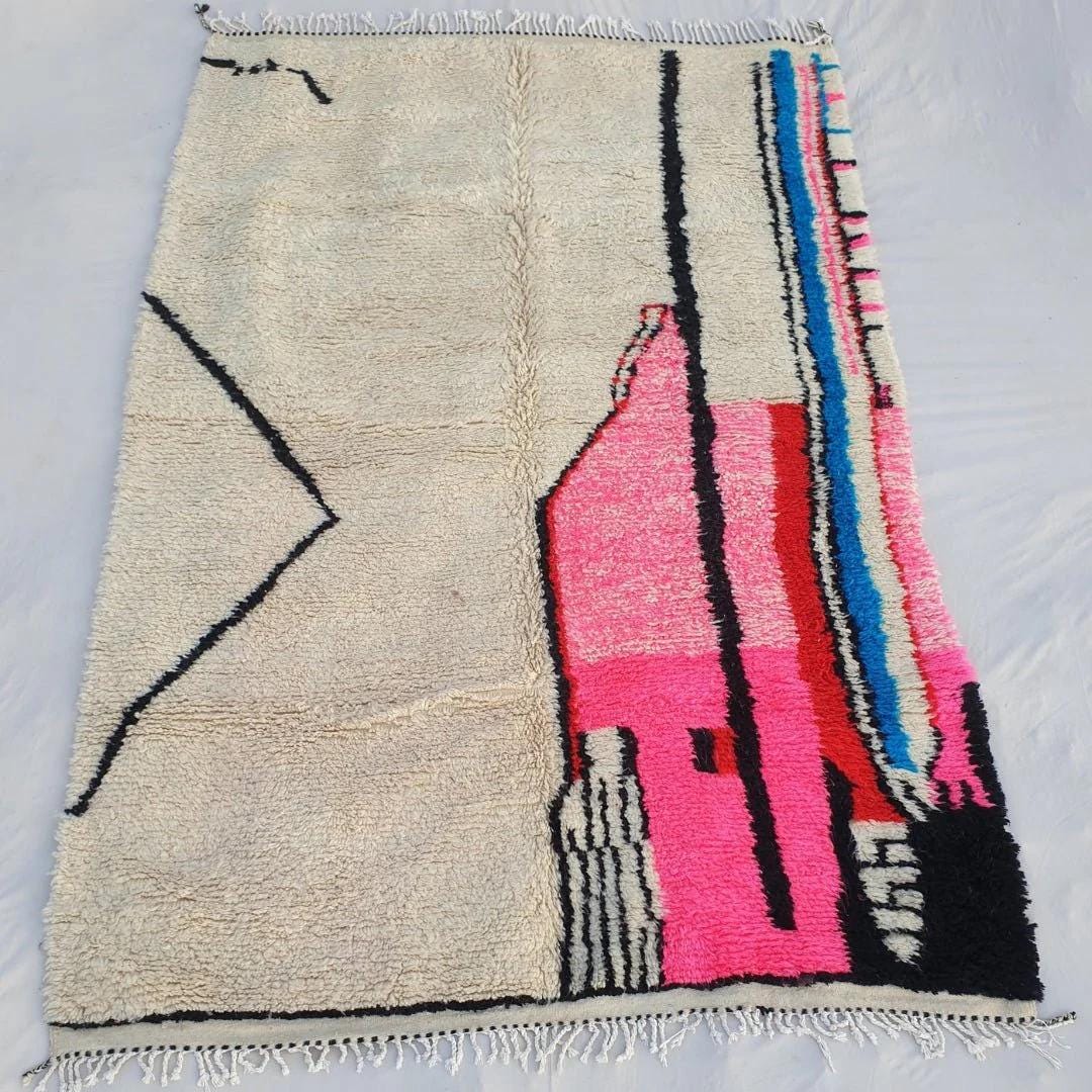 Handmade Wool Beni Ourain Rug: Authentic Berber Shaggy Carpet