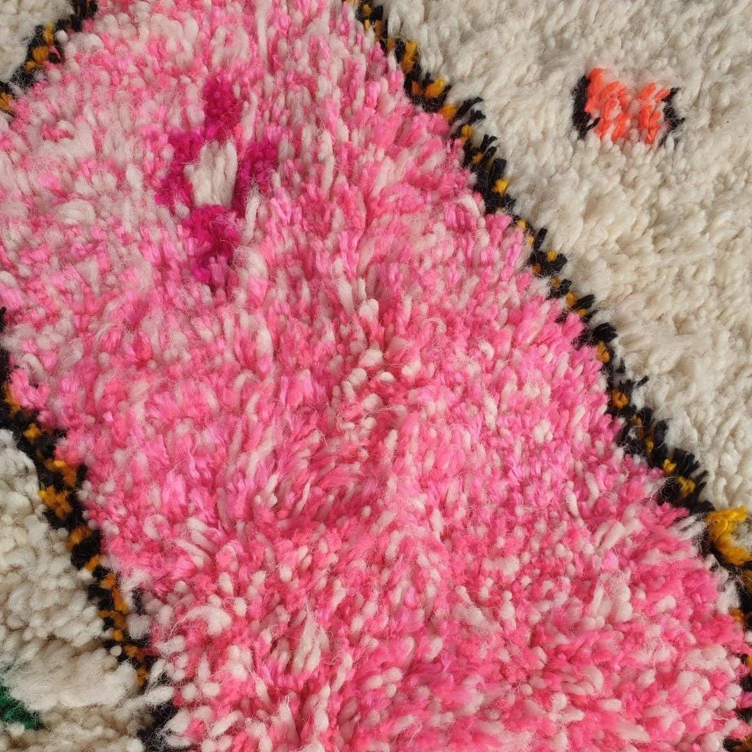 Handmade Azilal Rug: Pink Tribal Berber, Moroccan Wool Carpet