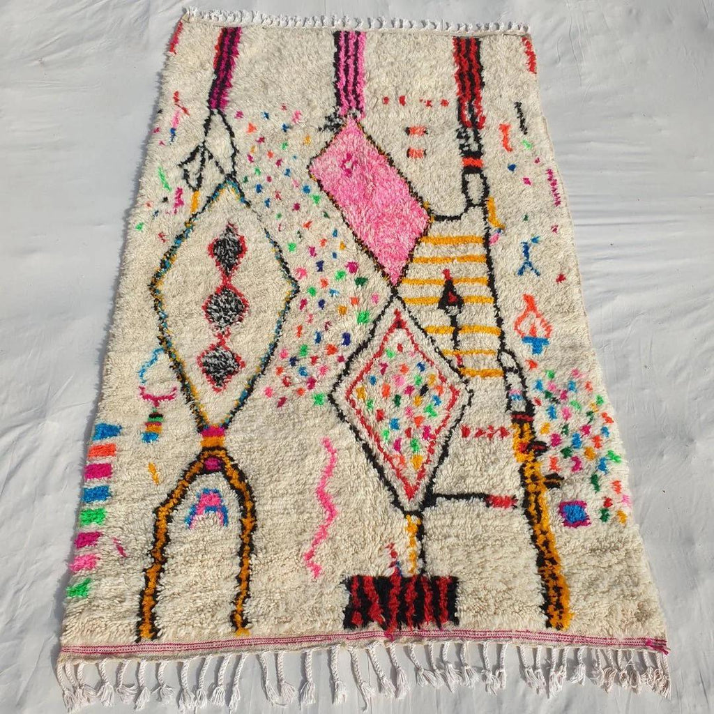 Handmade Azilal Rug: Pink Tribal Berber, Moroccan Wool Carpet