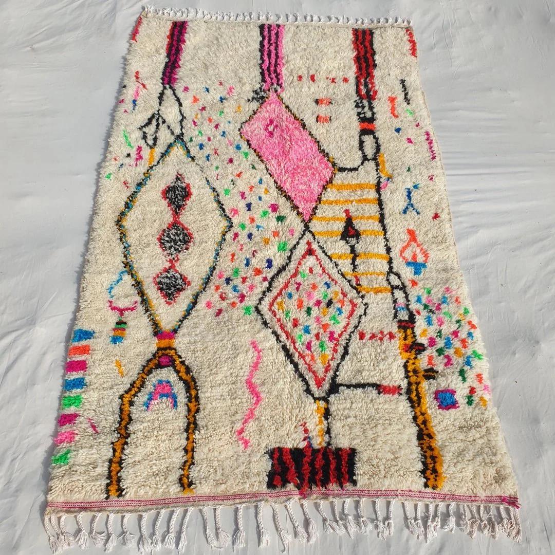 Handmade Azilal Rug: Pink Tribal Berber, Moroccan Wool Carpet