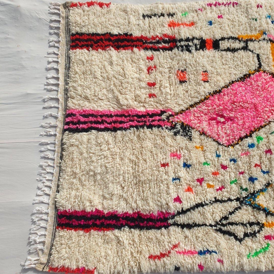 Handmade Azilal Rug: Pink Tribal Berber, Moroccan Wool Carpet