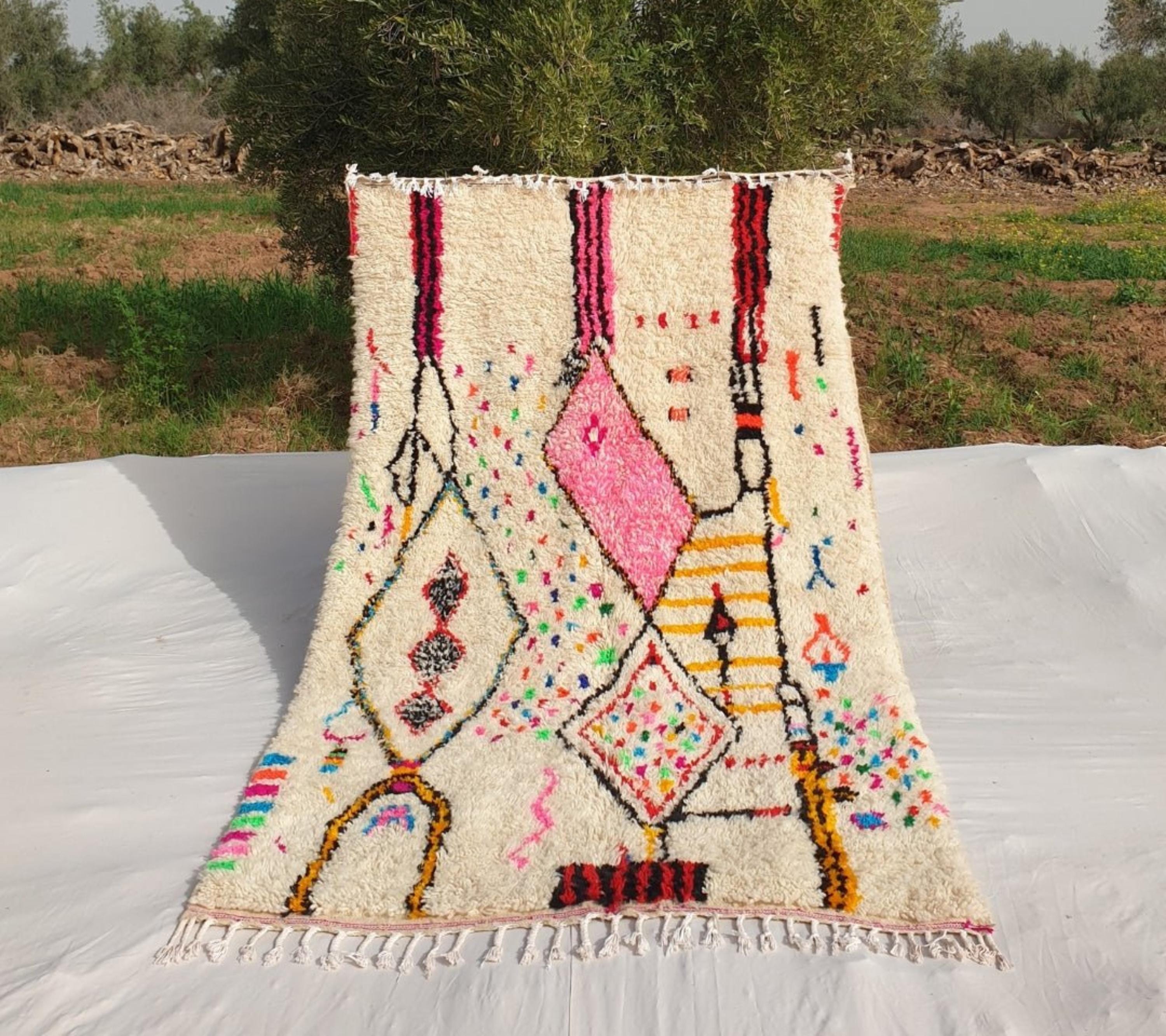 Handmade Azilal Rug: Pink Tribal Berber, Moroccan Wool Carpet