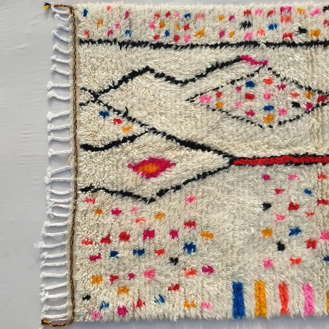 Handmade Beni Ourain Wool Rug: Authentic Shaggy Berber Carpet