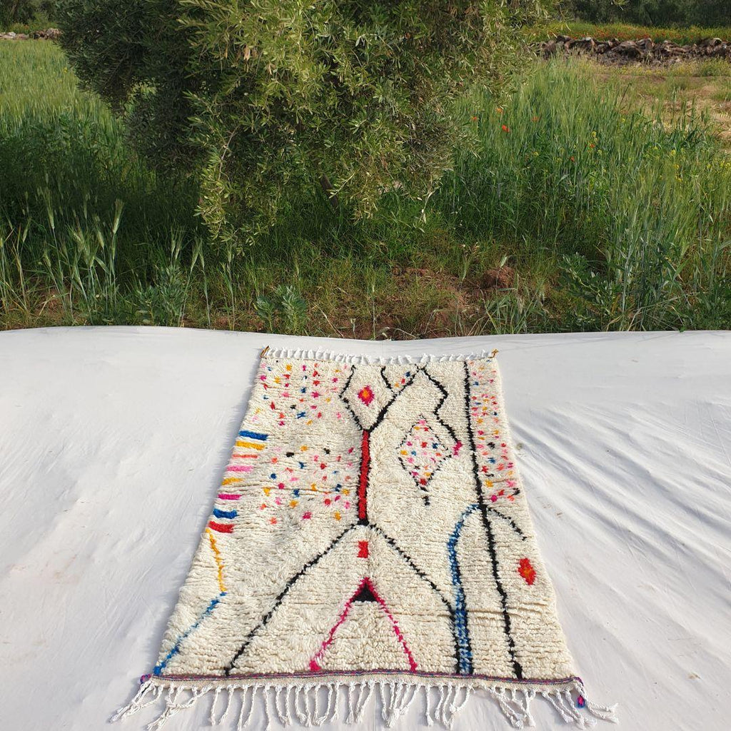 Handmade Beni Ourain Wool Rug: Authentic Shaggy Berber Carpet