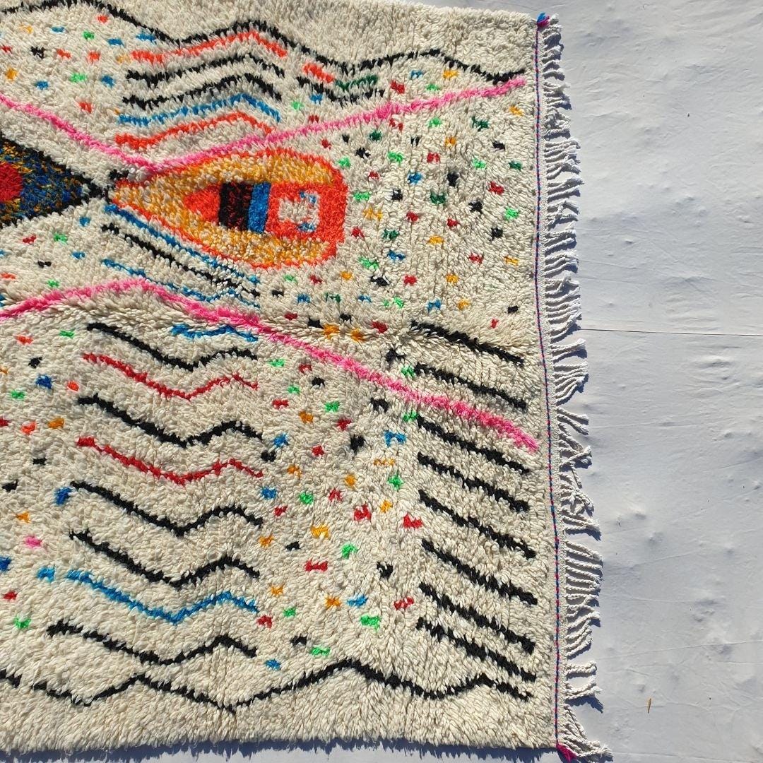 Authentic Berber Azilal Rug: Multicolor Moroccan Wool, Hand-Knotted