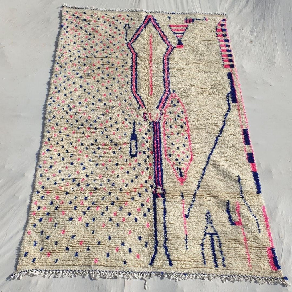 Handmade Beni Ourain Wool Rug: Shaggy Berber Moroccan Carpet