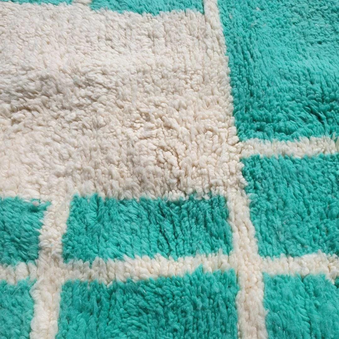 Handmade Turquoise Shag Rug: Moroccan Berber Wool Carpet