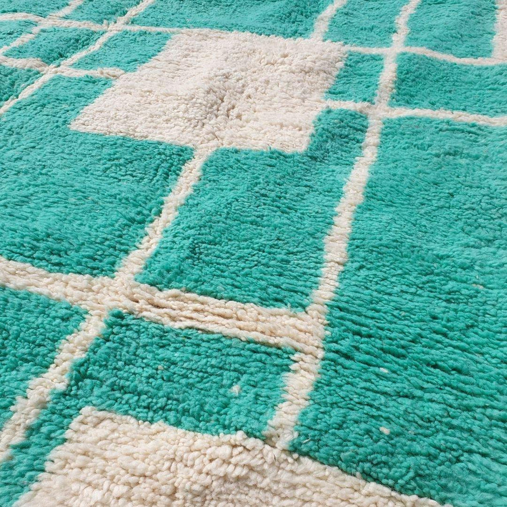 Handmade Turquoise Shag Rug: Moroccan Berber Wool Carpet