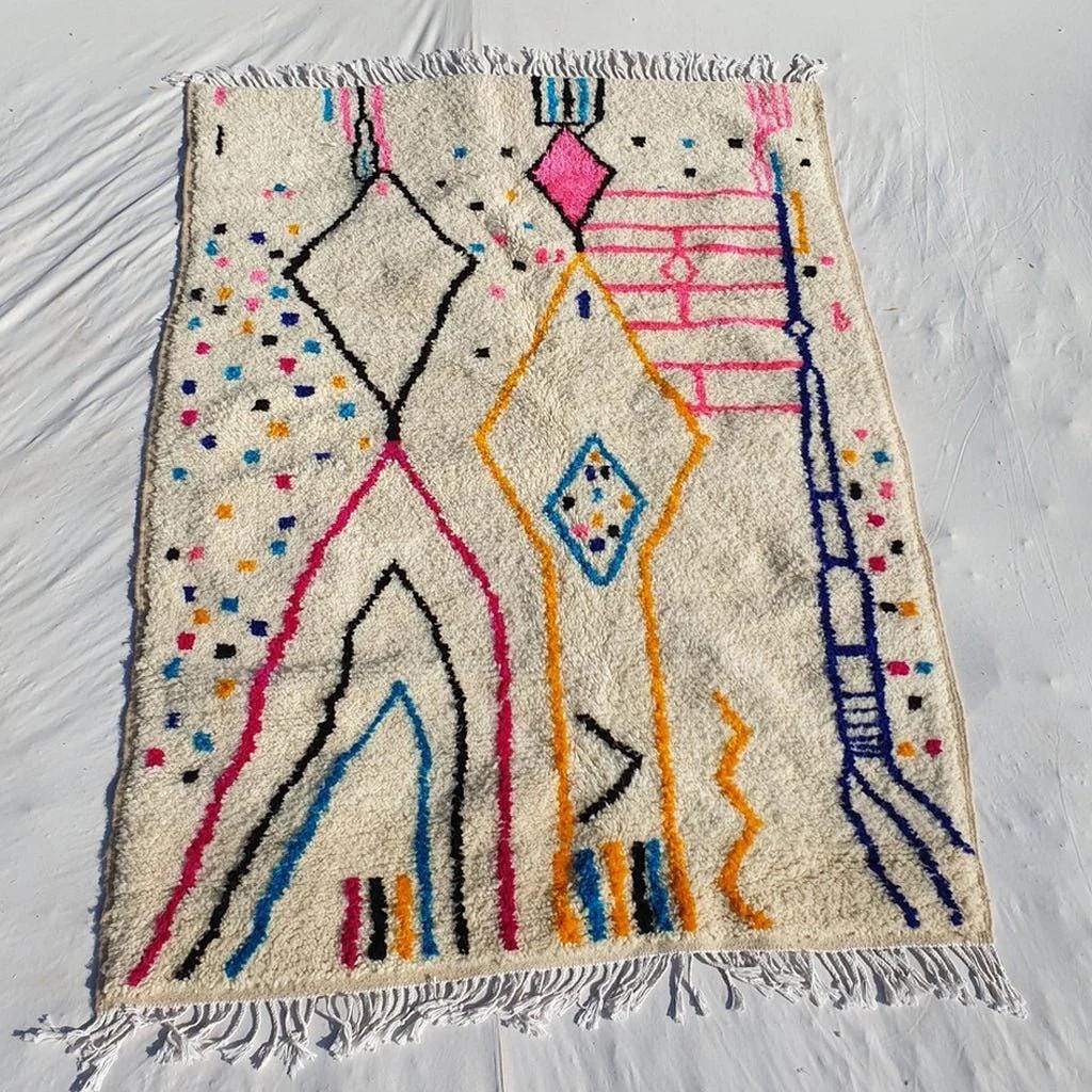 Handmade Moroccan Wool Rug: Colorful Berber Shag Carpet