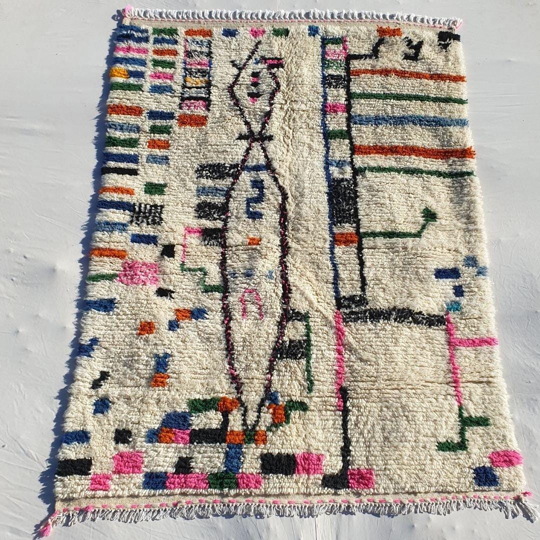 Handmade Azilal Berber Rug: Moroccan Wool Shaggy Carpet