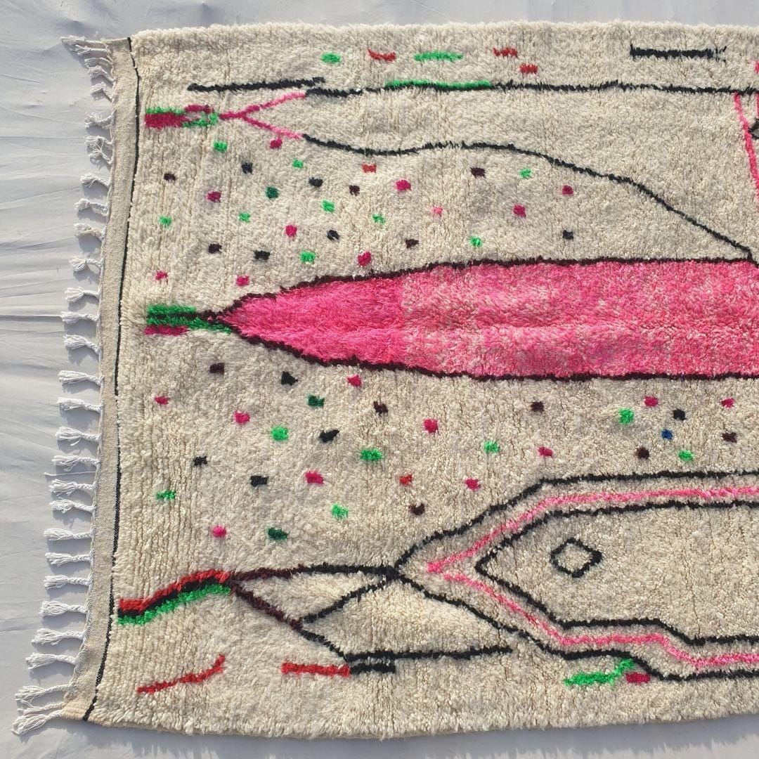 Handmade Azilal Berber Rug: Pink Moroccan Wool Rug