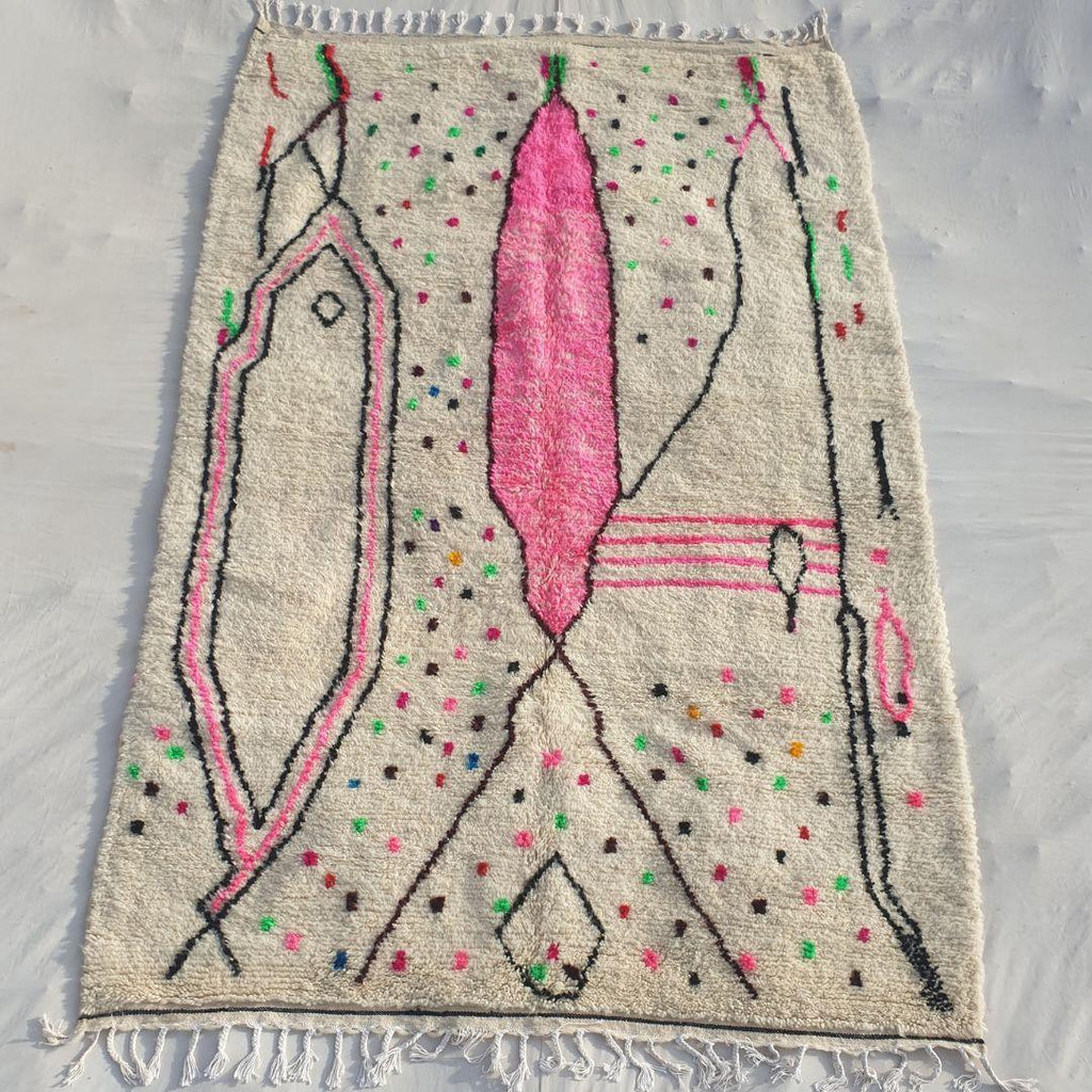 Handmade Azilal Berber Rug: Pink Moroccan Wool Rug