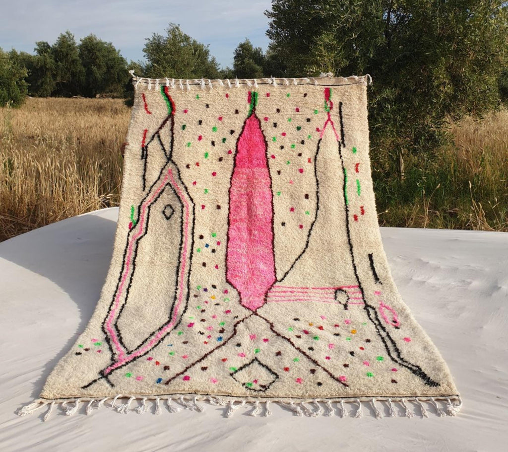 Handmade Azilal Berber Rug: Pink Moroccan Wool Rug