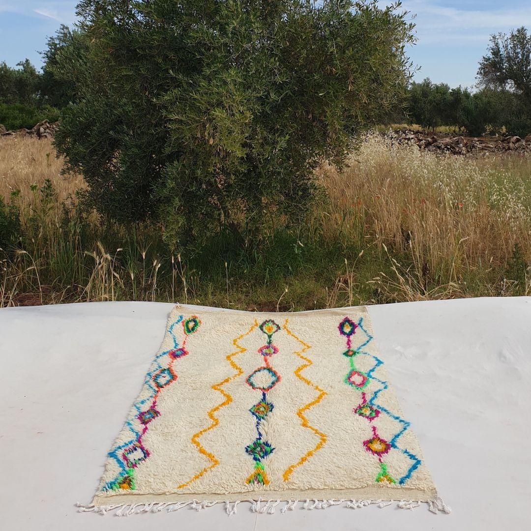 Handmade Moroccan Azilal Wool Rug: Vibrant Tribal Design