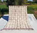 Handmade Wool Moroccan Shag Rug: White & Pink Beni Ourain Style