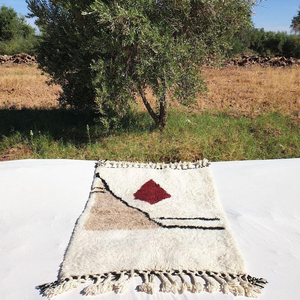Handmade Beni Ourain Rug: Shaggy Moroccan Wool Berber Carpet