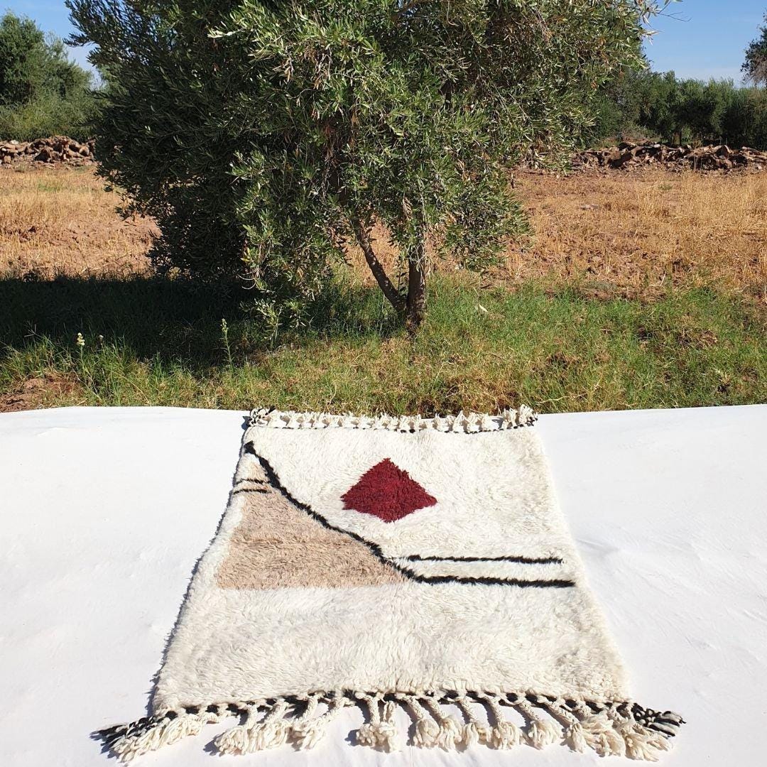 Handmade Beni Ourain Rug: Shaggy Moroccan Wool Berber Carpet