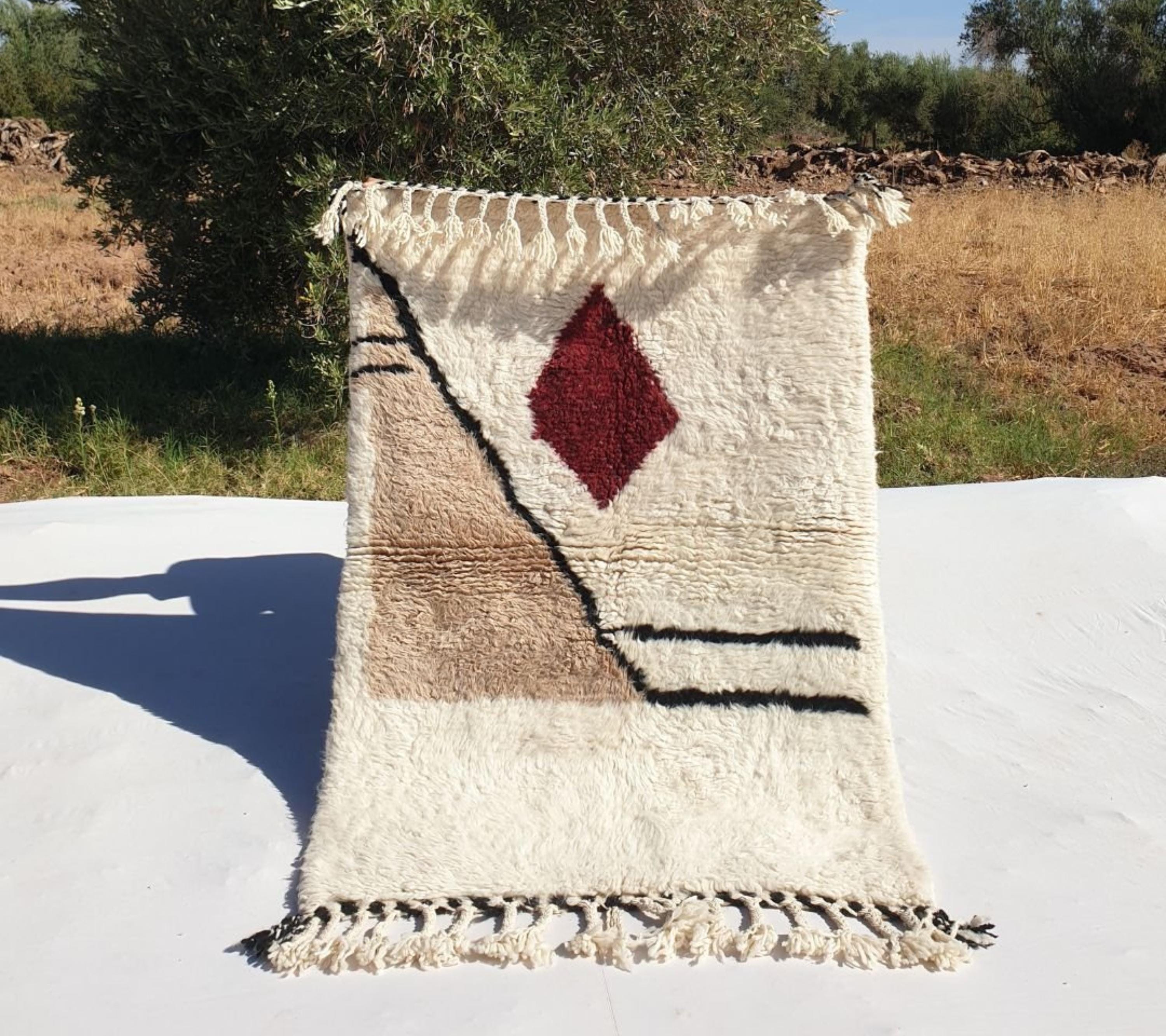Handmade Beni Ourain Rug: Shaggy Moroccan Wool Berber Carpet