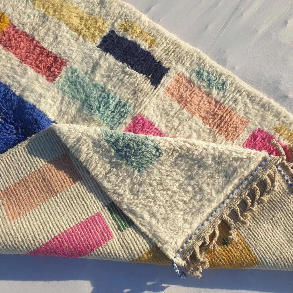 Handmade Beni Ourain Rug: Shaggy White Moroccan Wool Carpet