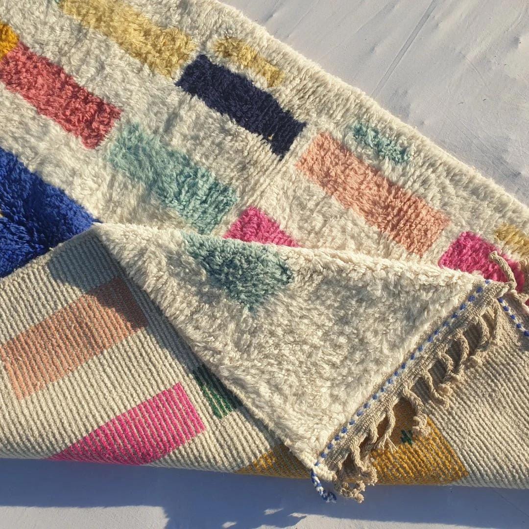 Handmade Beni Ourain Rug: Shaggy White Moroccan Wool Carpet