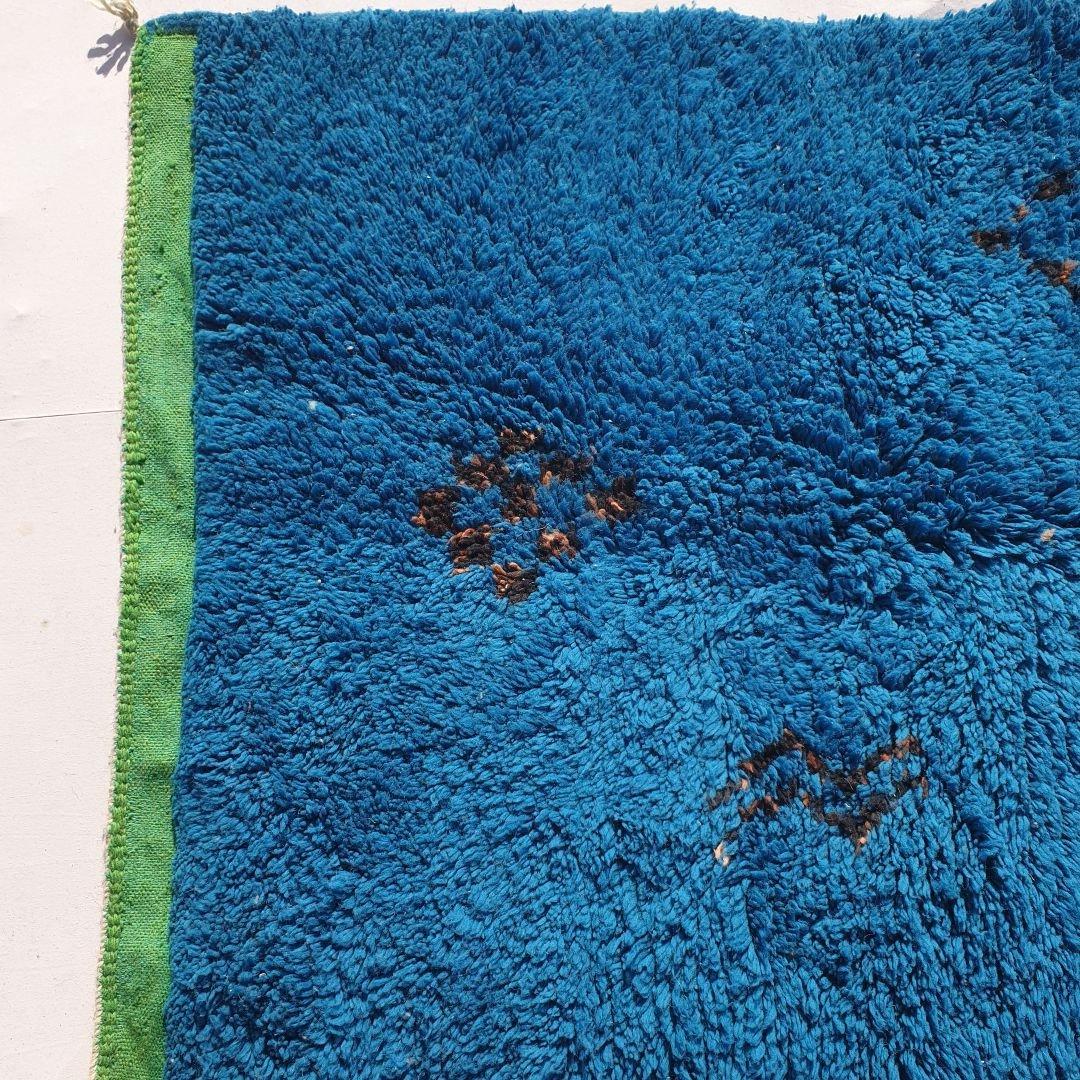 Handmade Beni Ourain Rug: Blue Berber Wool Shag Carpet