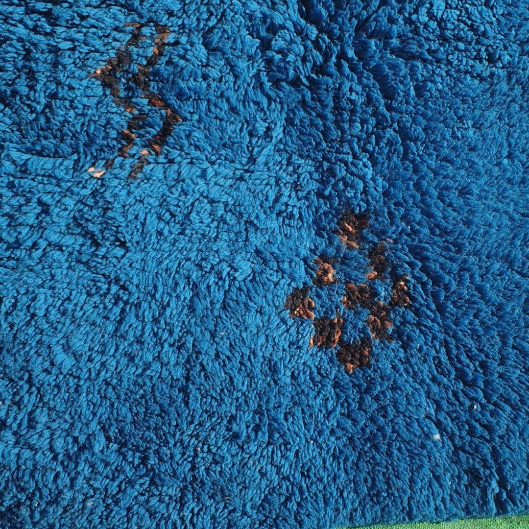 Handmade Beni Ourain Rug: Blue Berber Wool Shag Carpet