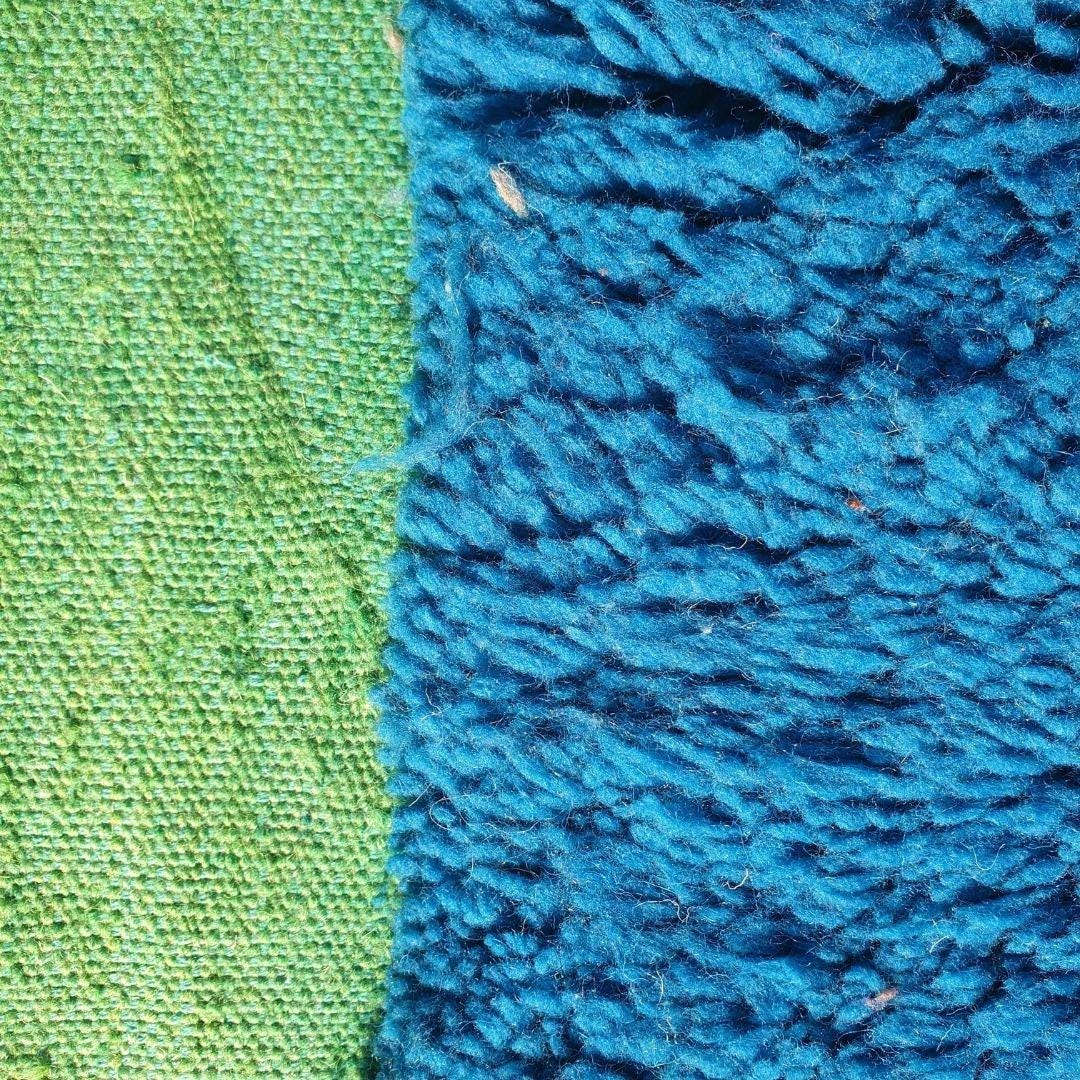 Handmade Beni Ourain Rug: Blue Berber Wool Shag Carpet