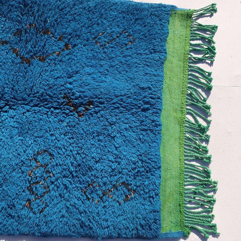 Handmade Beni Ourain Rug: Blue Berber Wool Shag Carpet