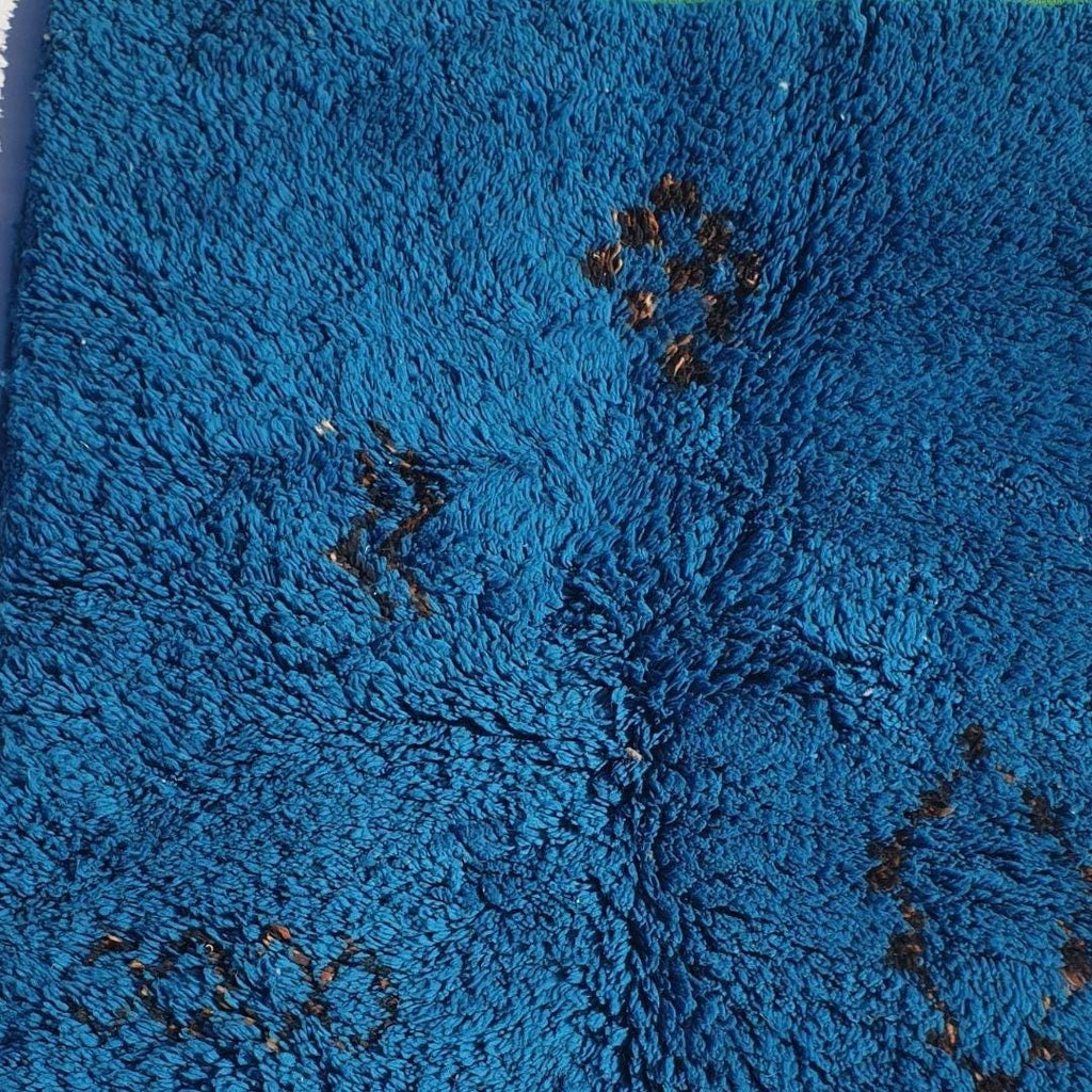 Handmade Beni Ourain Rug: Blue Berber Wool Shag Carpet