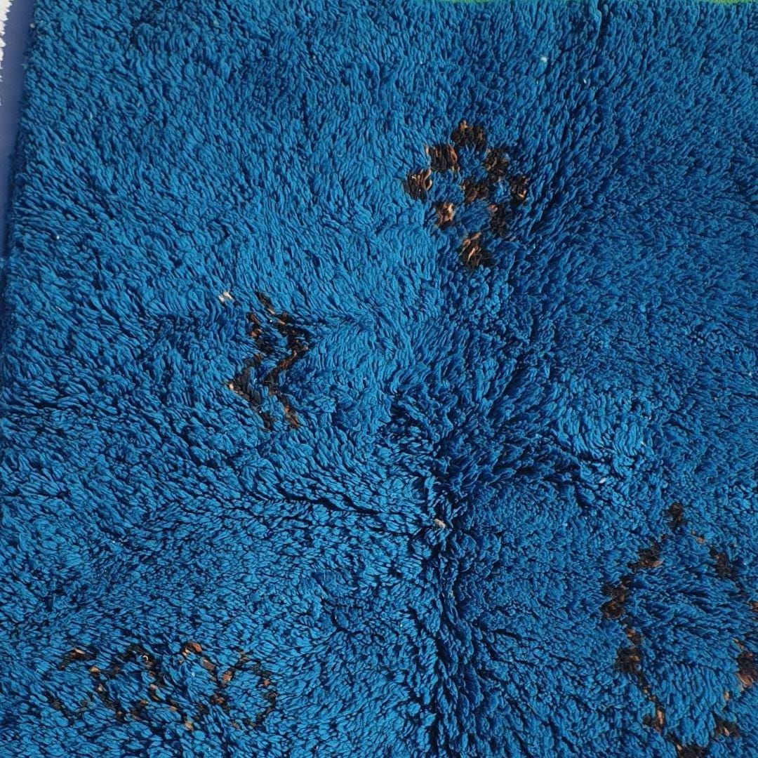 Handmade Beni Ourain Rug: Blue Berber Wool Shag Carpet