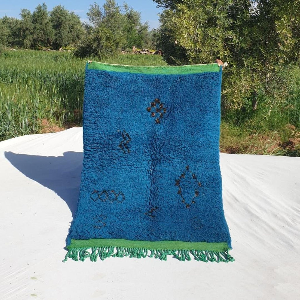 Handmade Beni Ourain Rug: Blue Berber Wool Shag Carpet