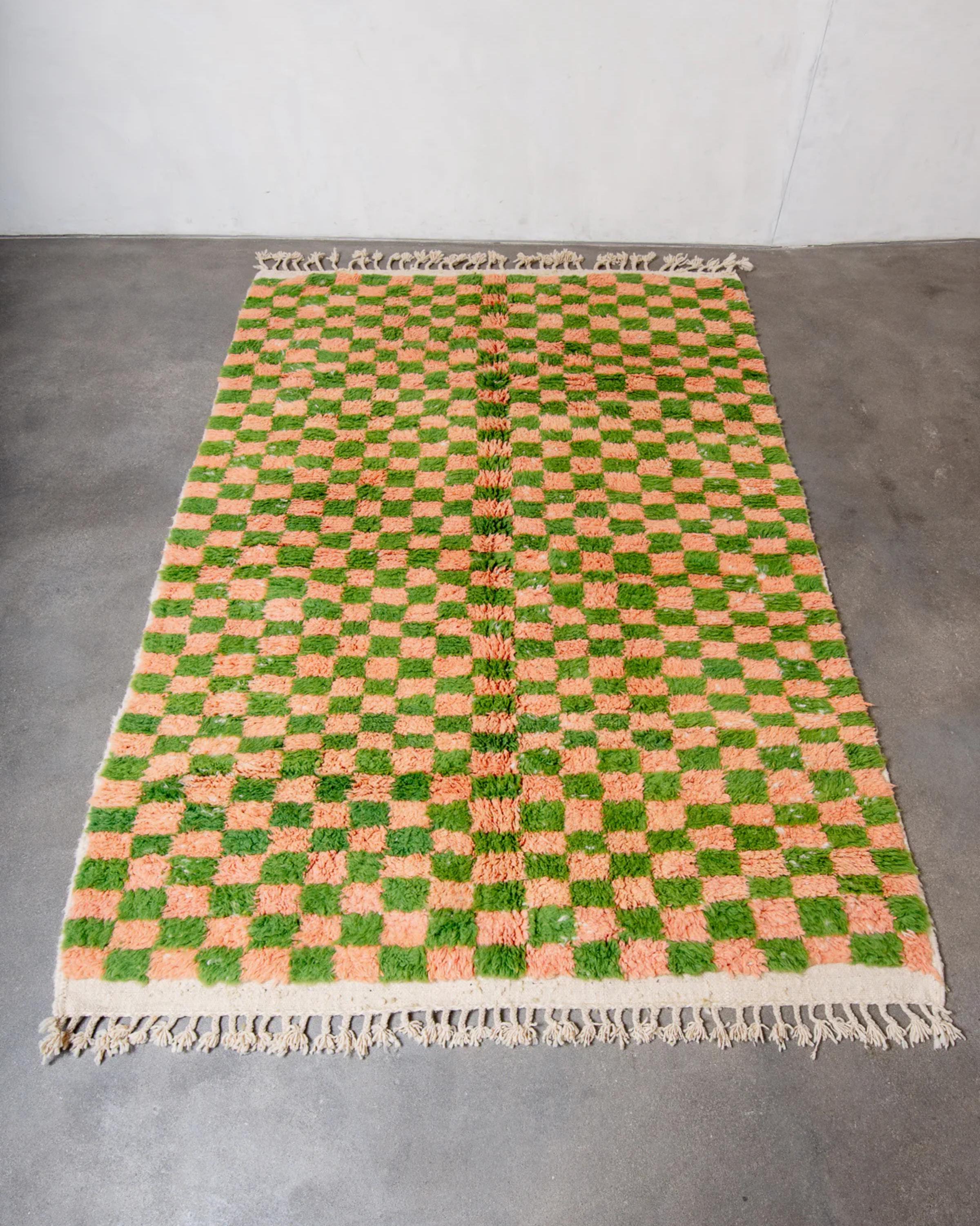 Handwoven Beni Ourain Rug: Moroccan Checkered Shag Rug, Custom Size