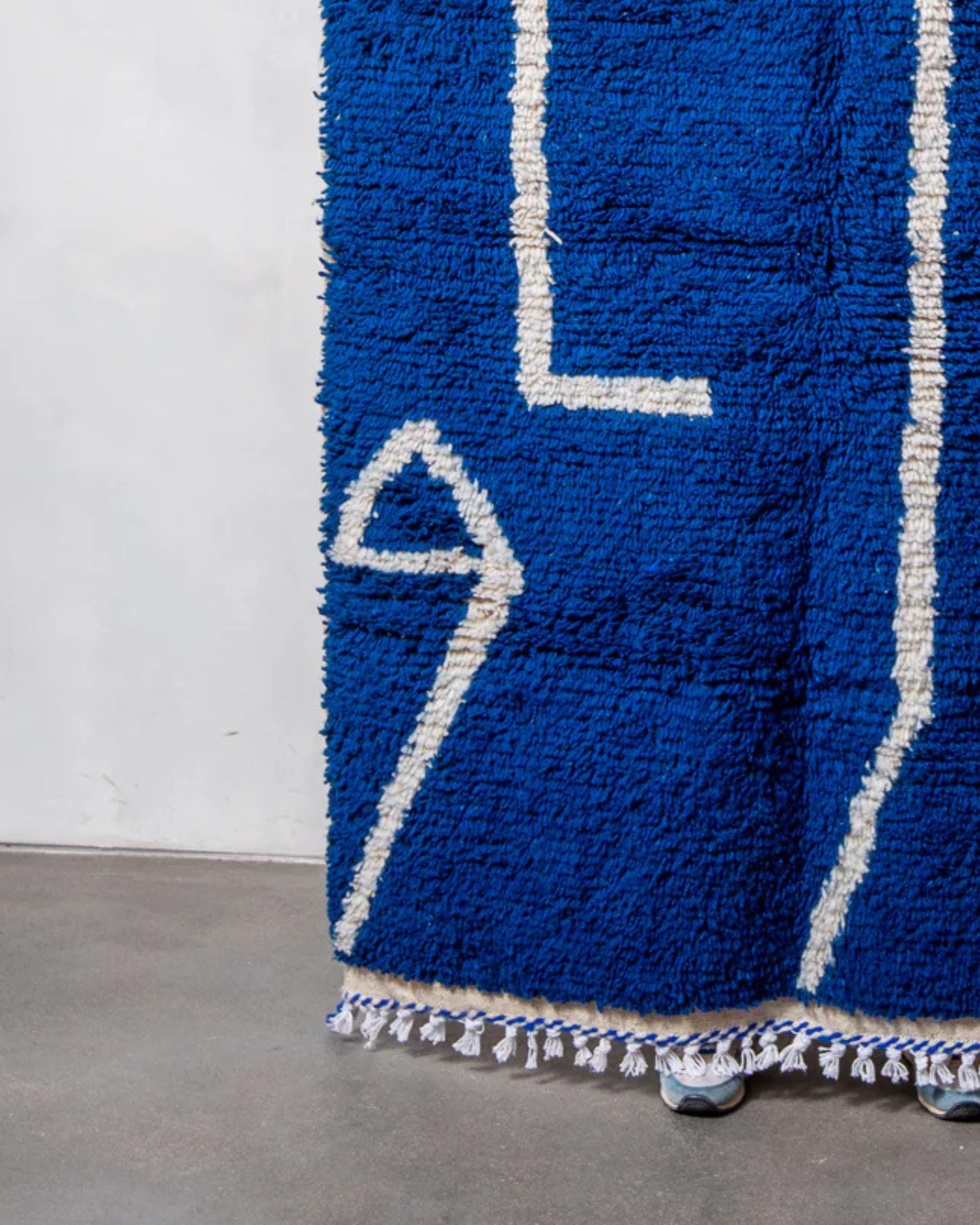 Moroccan Blue Shag Rug: Handwoven Beni Ourain Style, Custom Size