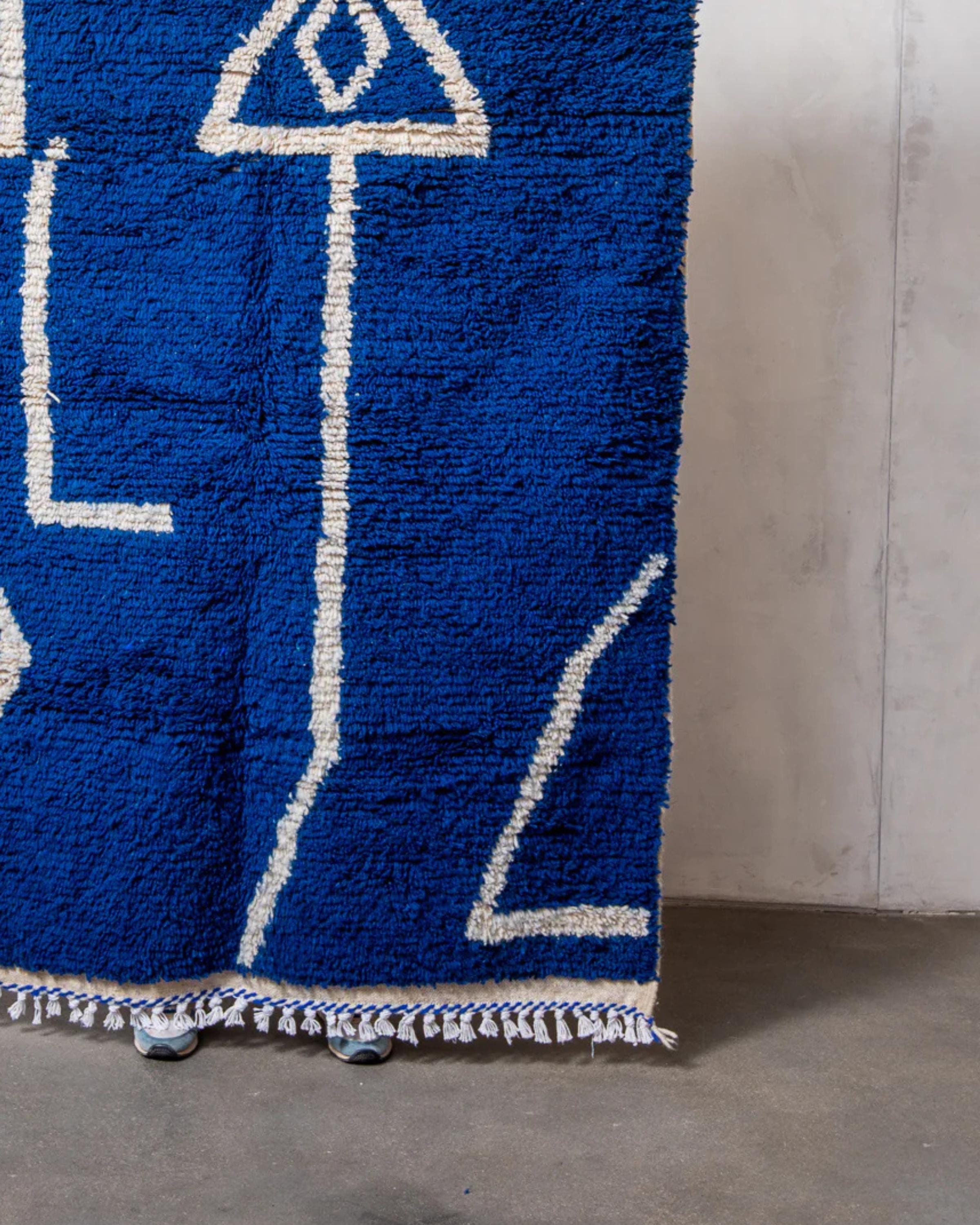 Moroccan Blue Shag Rug: Handwoven Beni Ourain Style, Custom Size