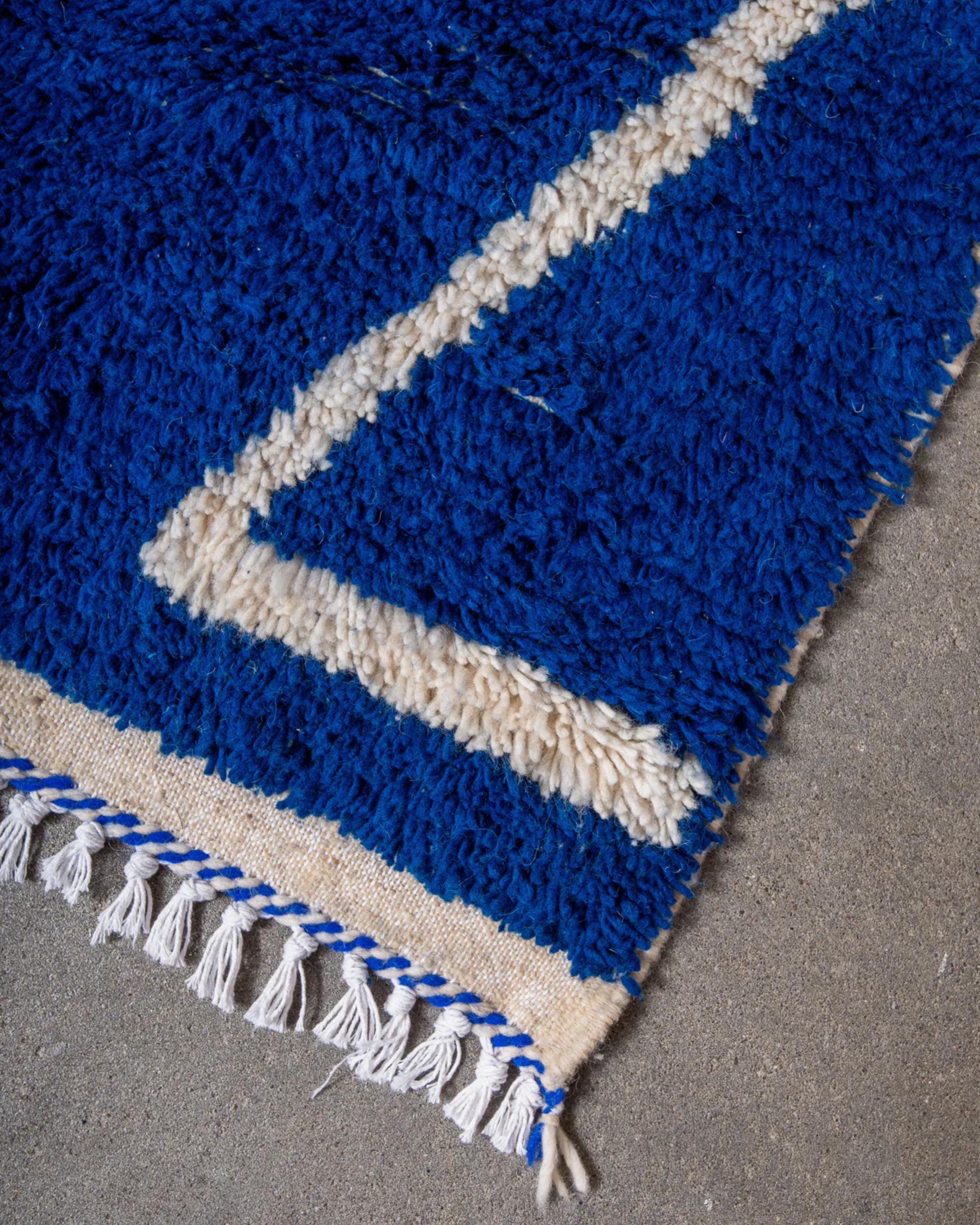 Moroccan Blue Shag Rug: Handwoven Beni Ourain Style, Custom Size
