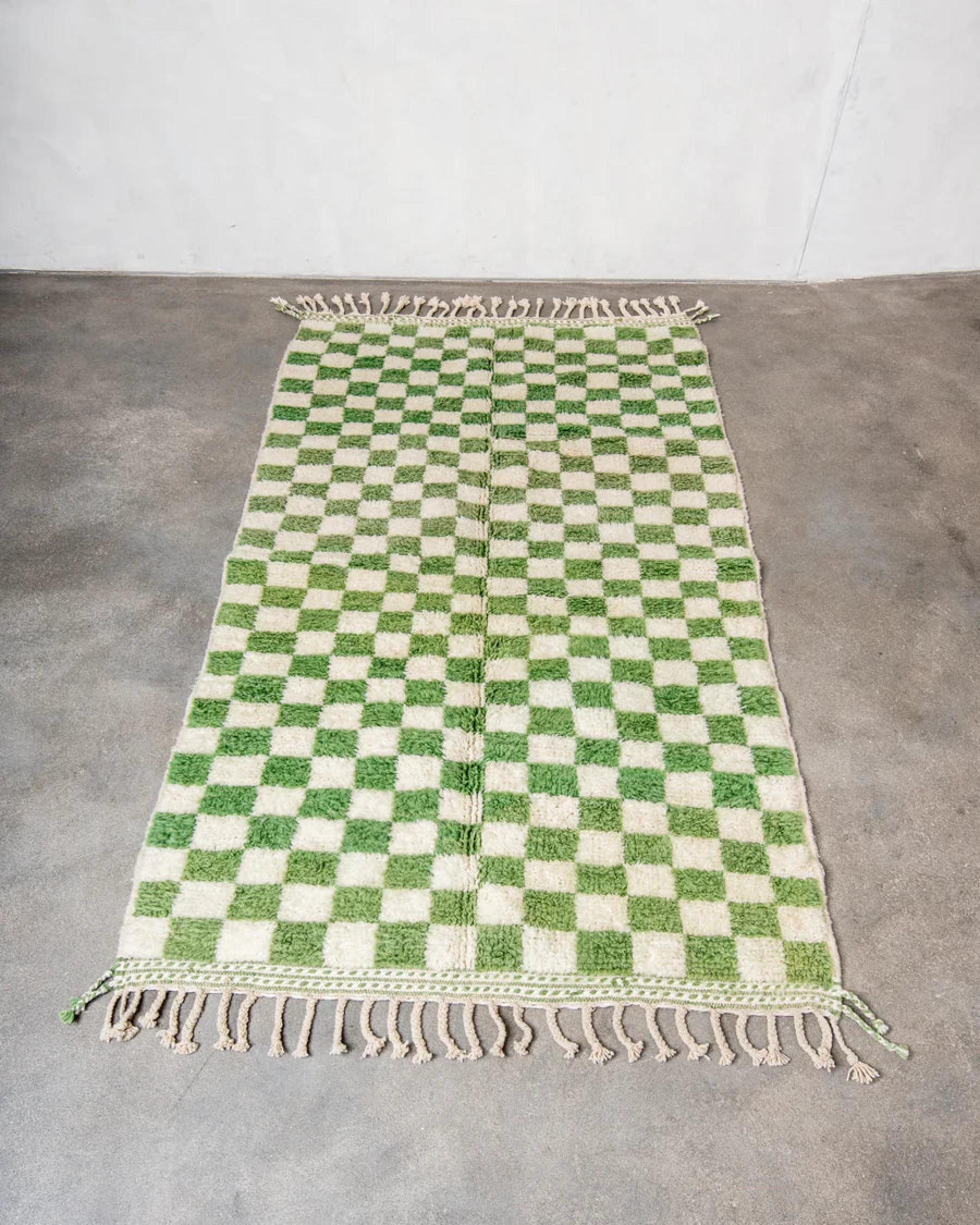 Handmade Beni Ourain Rug: Checkered Moroccan Wool Carpet, Custom Size