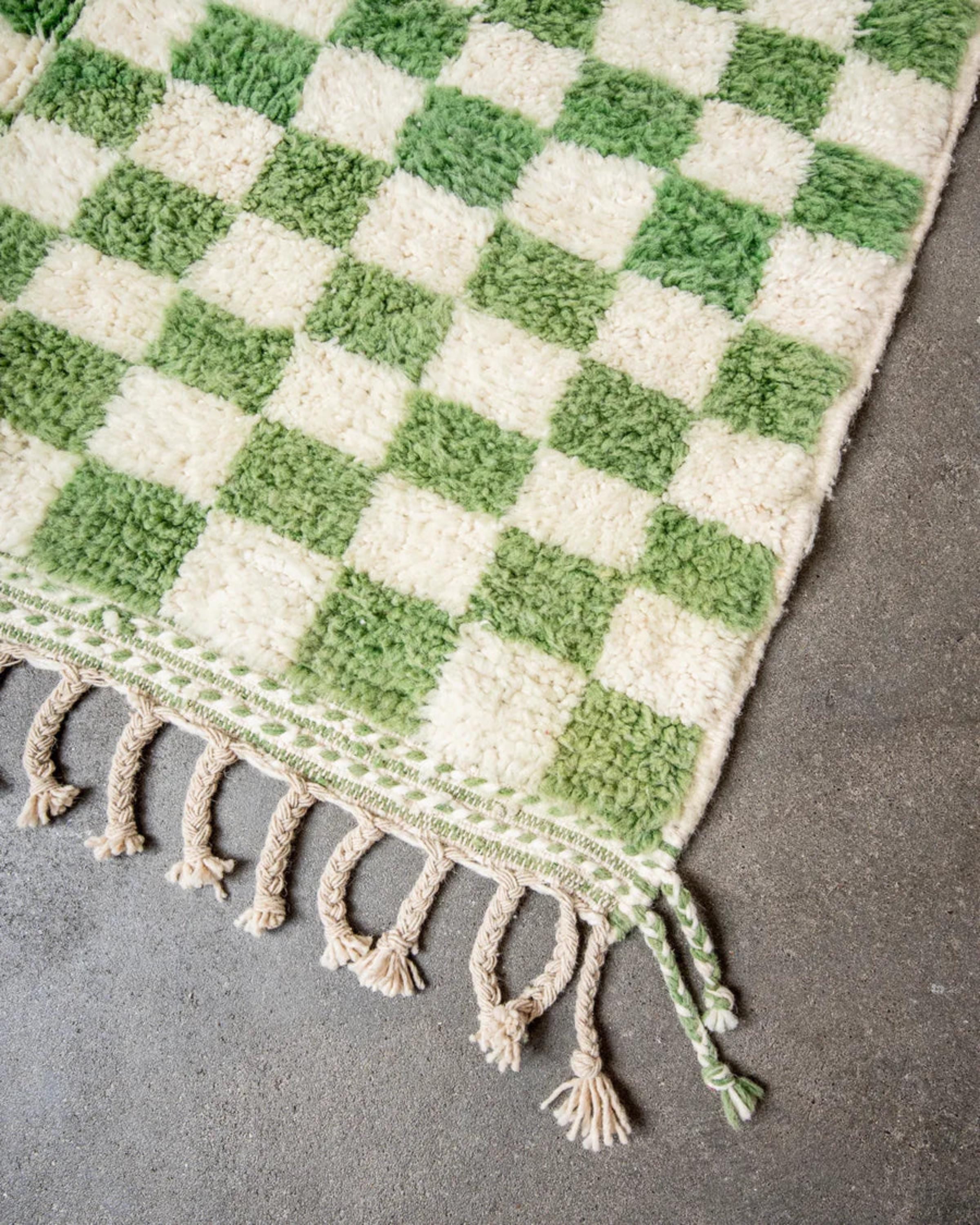 Handmade Beni Ourain Rug: Checkered Moroccan Wool Carpet, Custom Size