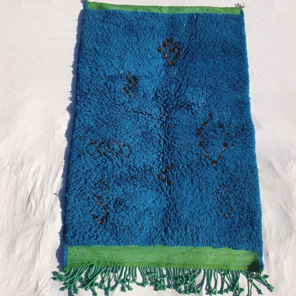 Handmade Beni Ourain Rug: Blue Berber Wool Shag Carpet