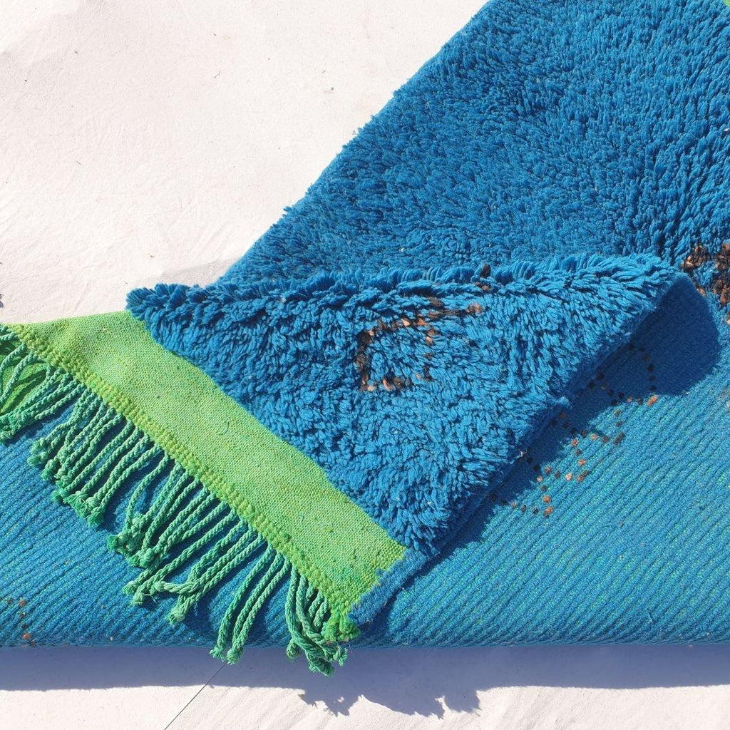 Handmade Beni Ourain Rug: Blue Berber Wool Shag Carpet