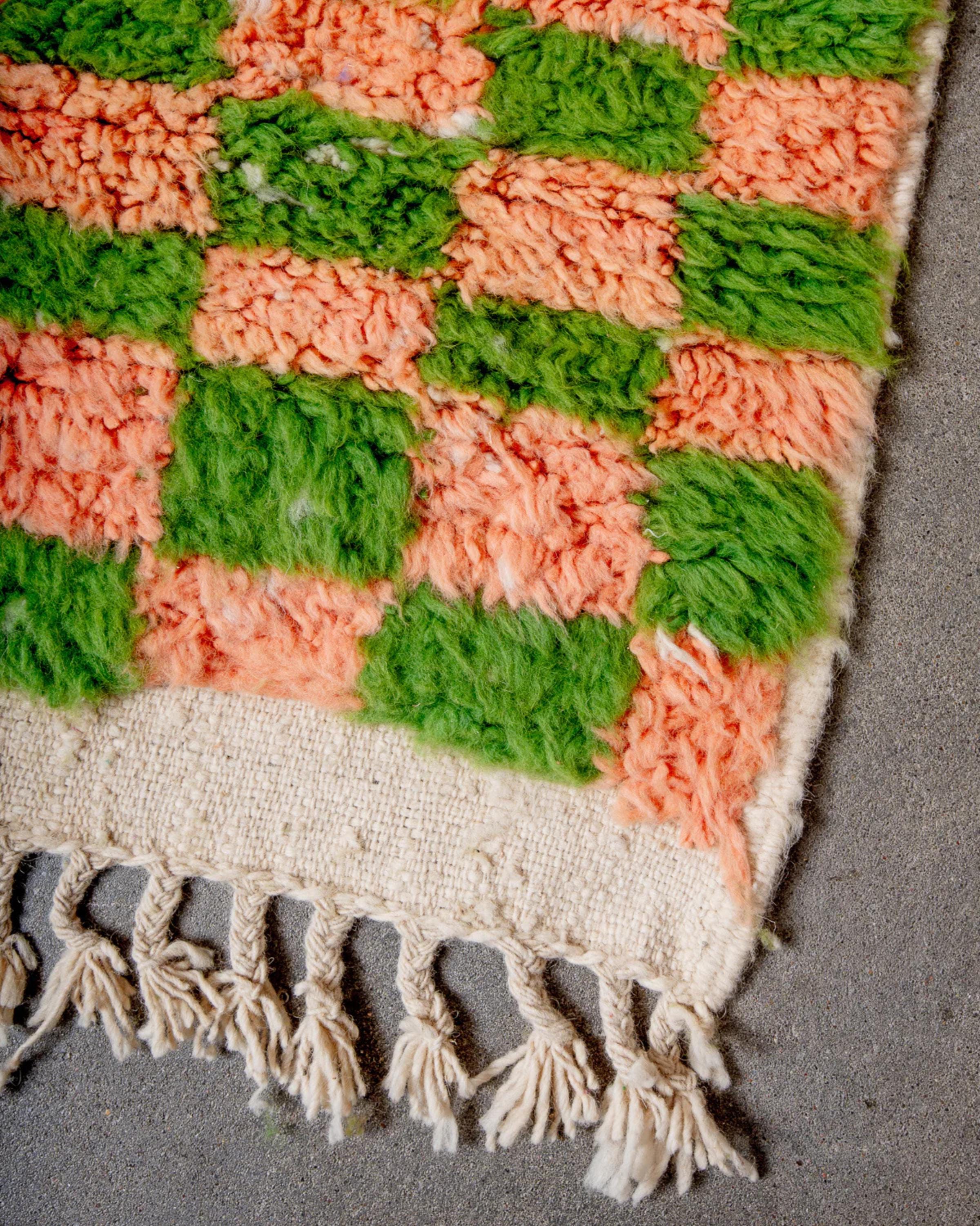 Handwoven Beni Ourain Rug: Moroccan Checkered Shag Rug, Custom Size