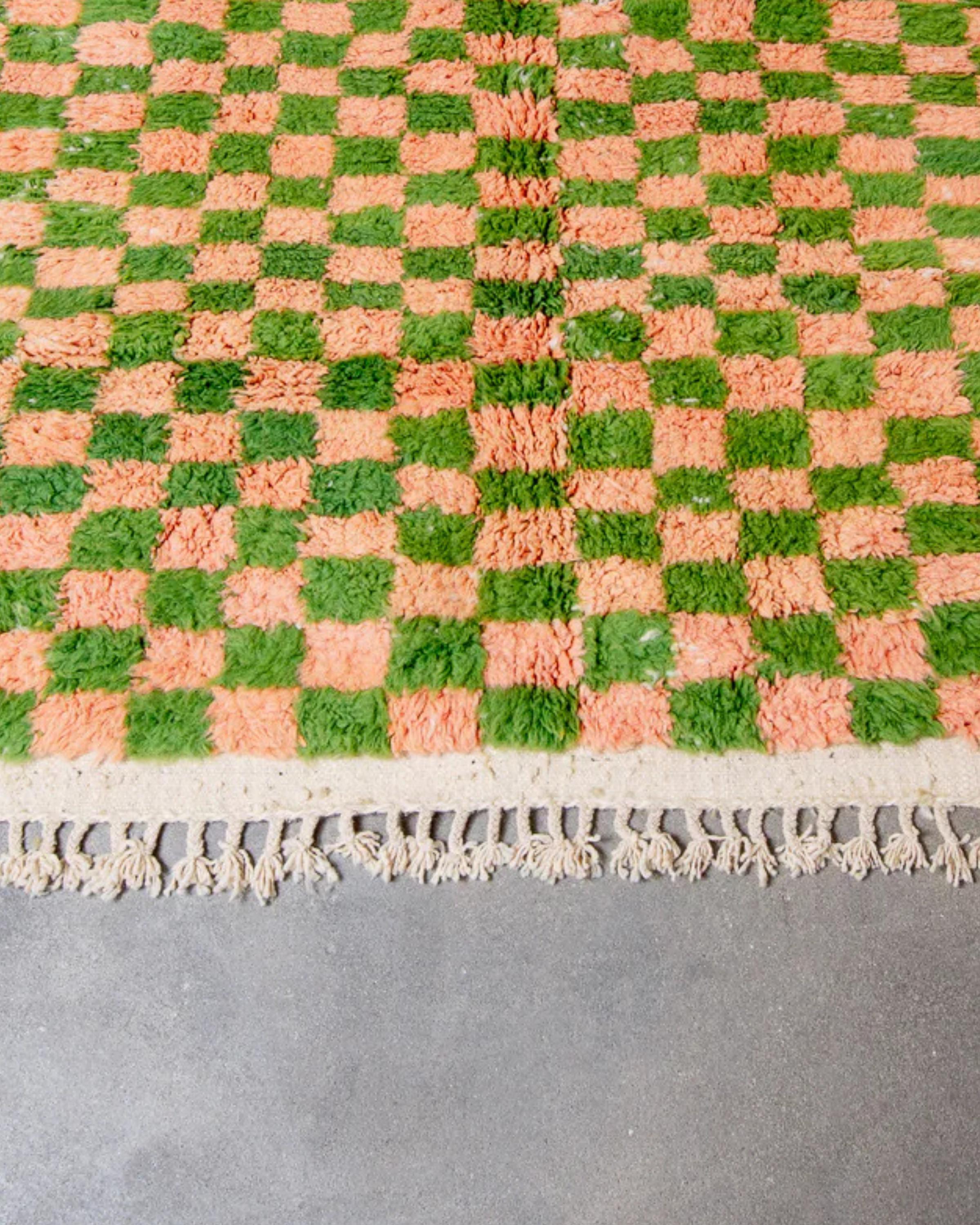 Handwoven Beni Ourain Rug: Moroccan Checkered Shag Rug, Custom Size
