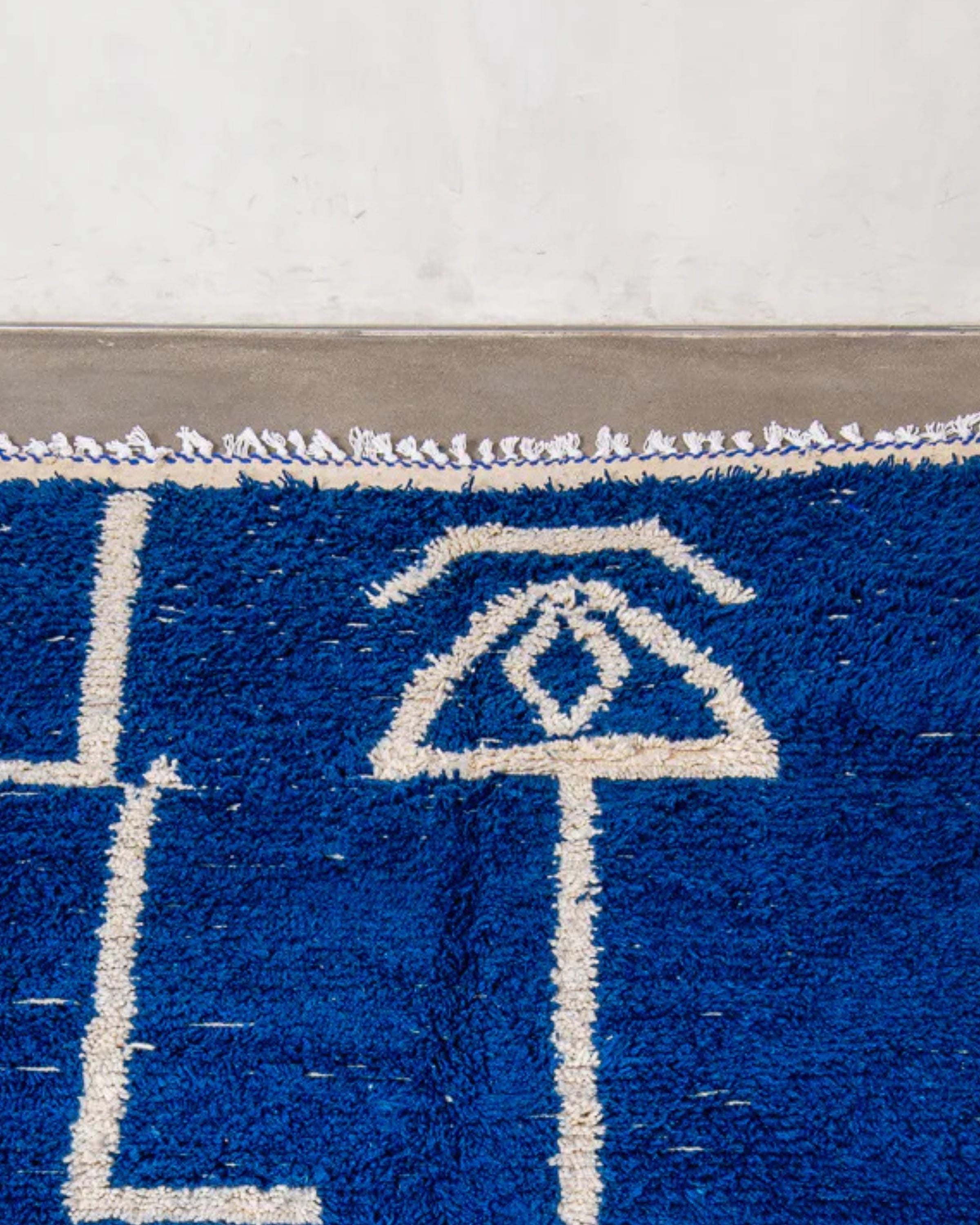 Moroccan Blue Shag Rug: Handwoven Beni Ourain Style, Custom Size