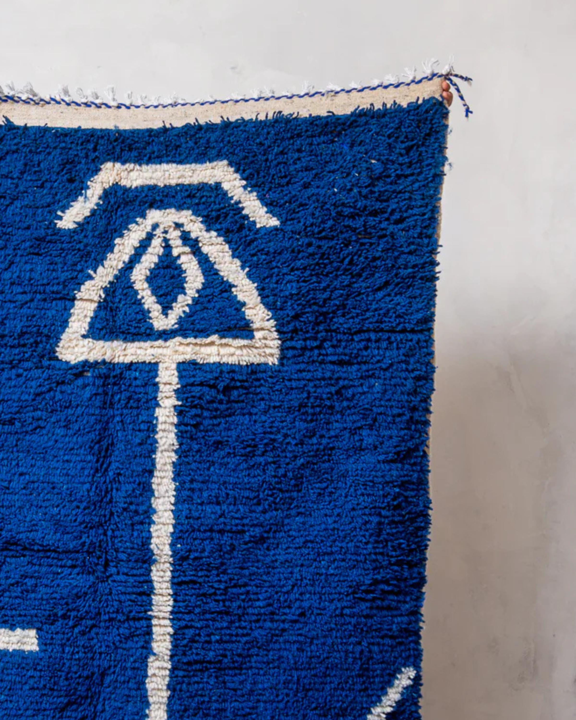 Moroccan Blue Shag Rug: Handwoven Beni Ourain Style, Custom Size