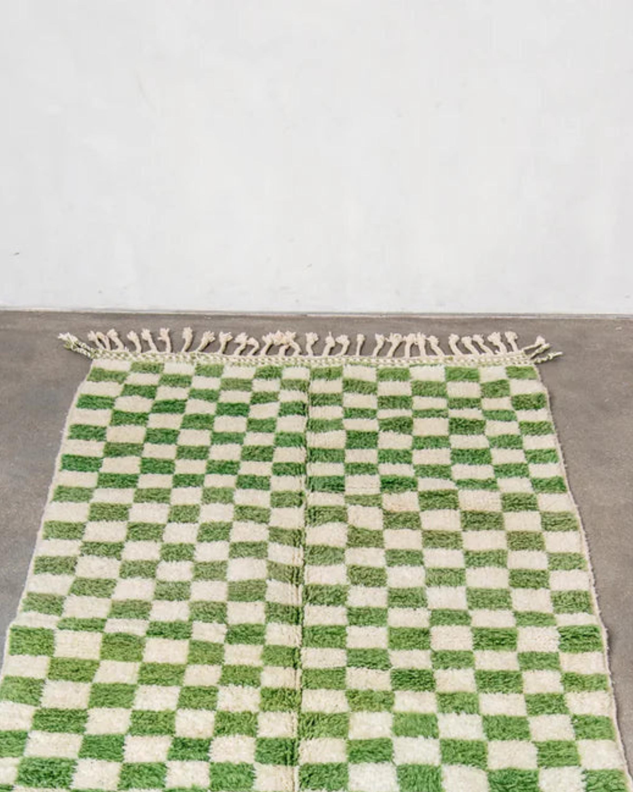 Handmade Beni Ourain Rug: Checkered Moroccan Wool Carpet, Custom Size