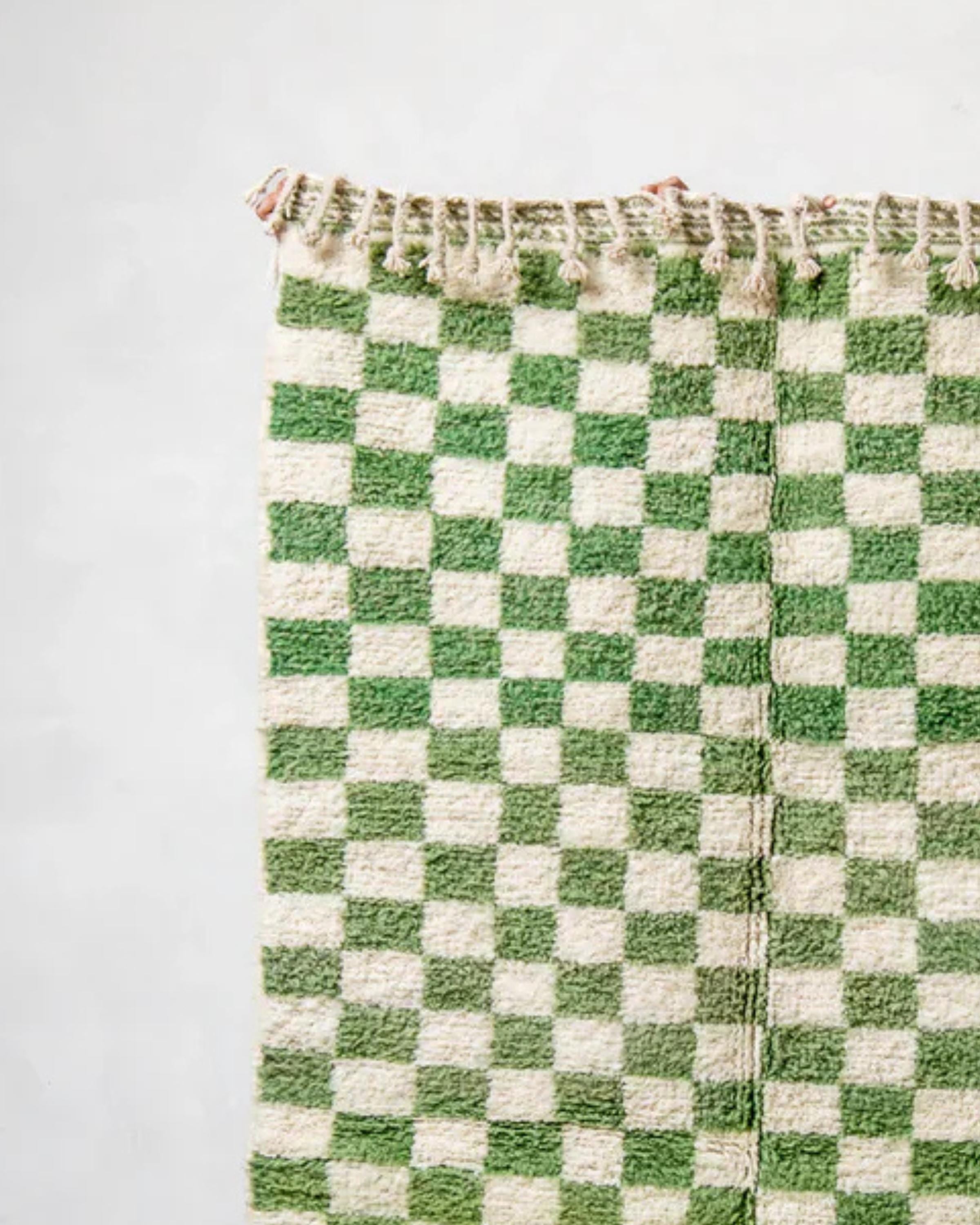 Handmade Beni Ourain Rug: Checkered Moroccan Wool Carpet, Custom Size