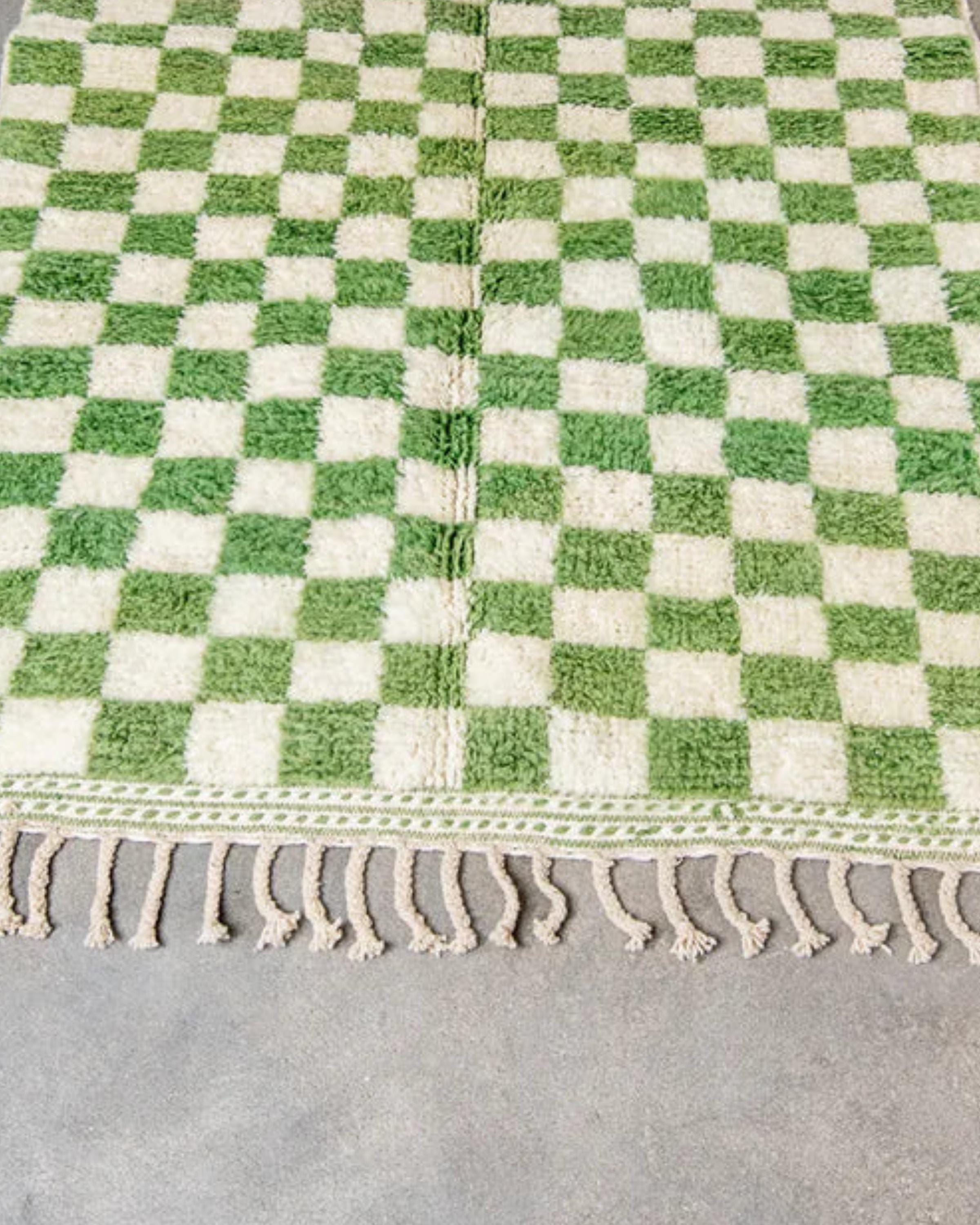 Handmade Beni Ourain Rug: Checkered Moroccan Wool Carpet, Custom Size